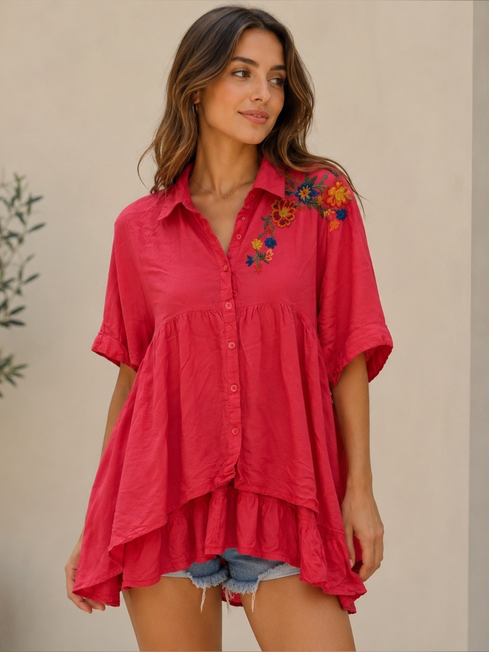Solitaire boho oversized embroidered blouse